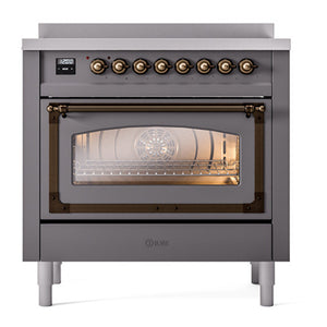 ILVE Nostalgie II 36-Inch Induction Range with 6 Induction Elements, 3.5 cu. ft. Oven, Graphite Matte with Burnished Trim, Triple Glass Door, UNI366NMPMGB