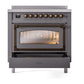 ILVE Nostalgie II 36-Inch Induction Range with 6 Induction Elements, 3.5 cu. ft. Oven, Graphite Matte with Burnished Trim, Triple Glass Door, UNI366NMPMGB