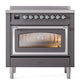 ILVE Nostalgie II 36-Inch Induction Range with 6 Induction Elements, 3.5 cu. ft. Oven, Graphite Matte with Chrome Trim, Triple Glass Door, UNI366NMPMGC
