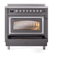 ILVE Nostalgie II 36-Inch Induction Range with 6 Induction Elements, 3.5 cu. ft. Oven, Graphite Matte with Chrome Trim, Triple Glass Door, UNI366NMPMGC