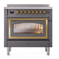 ILVE Nostalgie II 36-Inch Induction Range with 6 Induction Elements, 3.5 cu. ft. Oven, Graphite Matte with Brass Trim, Triple Glass Door, UNI366NMPMGG