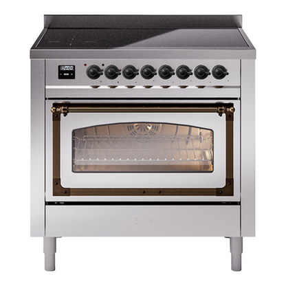 ILVE Nostalgie II 36-Inch Induction Range with 6 Induction Elements, 3.5 cu. ft. Oven, Stainless Steel with Burnished Trim, Triple Glass Door, UNI366NMPSSB