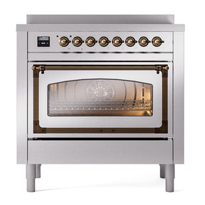 ILVE Nostalgie II 36-Inch Induction Range with 6 Induction Elements, 3.5 cu. ft. Oven, Stainless Steel with Burnished Trim, Triple Glass Door, UNI366NMPSSB