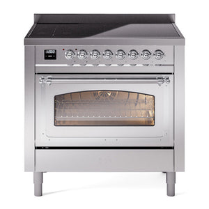 ILVE Nostalgie II 36-Inch Induction Range with 6 Induction Elements, 3.5 cu. ft. Oven, Stainless Steel with Chrome Trim, Triple Glass Door, UNI366NMPSSC