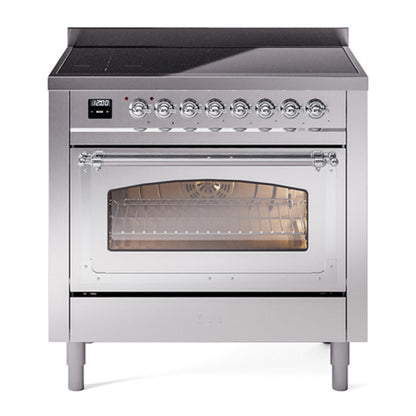 ILVE Nostalgie II 36-Inch Induction Range with 6 Induction Elements, 3.5 cu. ft. Oven, Stainless Steel with Chrome Trim, Triple Glass Door, UNI366NMPSSC