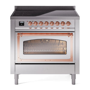 ILVE Nostalgie II 36-Inch Induction Range with 6 Induction Elements, 3.5 cu. ft. Oven, Stainless Steel with Copper Trim, Triple Glass Door, UNI366NMPSSP