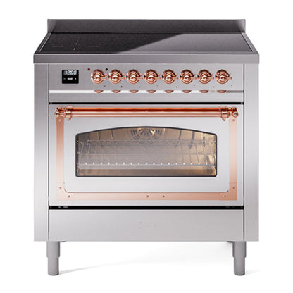 ILVE Nostalgie II 36-Inch Induction Range with 6 Induction Elements, 3.5 cu. ft. Oven, Stainless Steel with Copper Trim, Triple Glass Door, UNI366NMPSSP