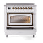ILVE Nostalgie II 36-Inch Induction Range with 6 Induction Elements, 3.5 cu. ft. Oven, White with Burnished Trim, Triple Glass Door, UNI366NMPWHB