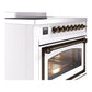 ILVE Nostalgie II 36-Inch Induction Range with 6 Induction Elements, 3.5 cu. ft. Oven, White with Burnished Trim, Triple Glass Door, UNI366NMPWHB