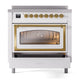 ILVE Nostalgie II 36-Inch Induction Range with 6 Induction Elements, 3.5 cu. ft. Oven, White with Brass Trim, Triple Glass Door, UNI366NMPWHG
