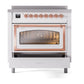 ILVE Nostalgie II 36-Inch Induction Range with 6 Induction Elements, 3.5 cu. ft. Oven, White with Copper Trim, Triple Glass Door, UNI366NMPWHP