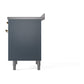 ILVE Nostalgie II 36-Inch Induction Range with 6 Induction Elements, 3.5 cu. ft. Oven, Blue Grey with Brass Trim, Solid Door, UNI366QNMPBGG