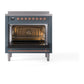 ILVE Nostalgie II 36-Inch Induction Range with 6 Induction Elements, 3.5 cu. ft. Oven, Blue Grey with Copper Trim, Solid Door, UNI366QNMPBGP