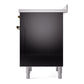 ILVE Nostalgie II 36-Inch Induction Range with 6 Induction Elements, 3.5 cu. ft. Oven, Glossy Black with Burnished Trim, Solid Door, UNI366QNMPBKB