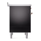 ILVE Nostalgie II 36-Inch Induction Range with 6 Induction Elements, 3.5 cu. ft. Oven, Glossy Black with Copper Trim, Solid Door, UNI366QNMPBKP