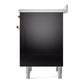 ILVE Nostalgie II 36-Inch Induction Range with 6 Induction Elements, 3.5 cu. ft. Oven, Glossy Black with Copper Trim, Solid Door, UNI366QNMPBKP