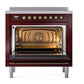 ILVE Nostalgie II 36-Inch Induction Range with 6 Induction Elements, 3.5 cu. ft. Oven, Burgundy with Burnished Trim, Solid Door, UNI366QNMPBUB