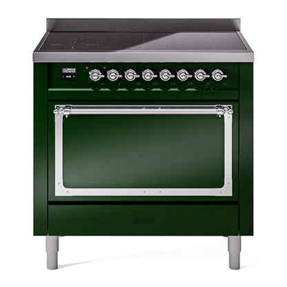 ILVE Nostalgie II 36-Inch Induction Range with 6 Induction Elements, 3.5 cu. ft. Oven, Emerald Green with Chrome Trim, Solid Door, UNI366QNMPEGC