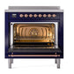 ILVE Nostalgie II 36-Inch Induction Range with 6 Induction Elements, 3.5 cu. ft. Oven, Midnight Blue with Copper Trim, Solid Door, UNI366QNMPMBP