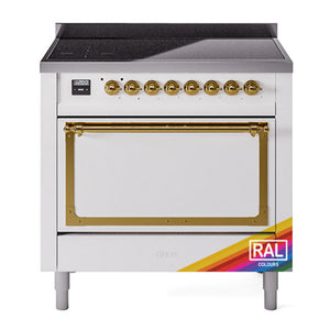 ILVE Nostalgie II 36-Inch Induction Range with 6 Induction Elements, 3.5 cu. ft. Oven, RAL with Brass Trim, Solid Door, UNI366QNMPRAG