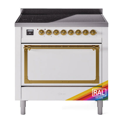 ILVE Nostalgie II 36-Inch Induction Range with 6 Induction Elements, 3.5 cu. ft. Oven, RAL with Brass Trim, Solid Door, UNI366QNMPRAG