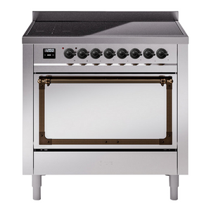 ILVE Nostalgie II 36-Inch Induction Range with 6 Induction Elements, 3.5 cu. ft. Oven, Stainless Steel with Burnished Trim, Solid Door, UNI366QNMPSSB