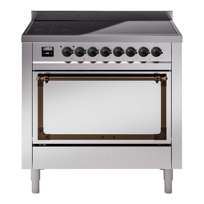 ILVE Nostalgie II 36-Inch Induction Range with 6 Induction Elements, 3.5 cu. ft. Oven, Stainless Steel with Burnished Trim, Solid Door, UNI366QNMPSSB