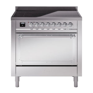 ILVE Nostalgie II 36-Inch Induction Range with 6 Induction Elements, 3.5 cu. ft. Oven, Stainless Steel with Chrome Trim, Solid Door, UNI366QNMPSSC