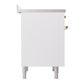 ILVE Nostalgie II 36-Inch Induction Range with 6 Induction Elements, 3.5 cu. ft. Oven, White with Brass Trim, Solid Door, UNI366QNMPWHG
