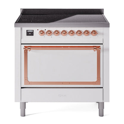 ILVE Nostalgie II 36-Inch Induction Range with 6 Induction Elements, 3.5 cu. ft. Oven, White with Copper Trim, Solid Door, UNI366QNMPWHP