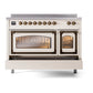 ILVE Nostalgie II 48-Inch Induction Range with 6 Induction Elements, 5.02 cu. ft. Oven, Antique White with Burnished Trim, Triple Glass Door, UNI486NMPAWB