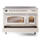 ILVE Nostalgie II 48-Inch Induction Range with 6 Induction Elements, 5.02 cu. ft. Oven, Antique White with Chrome Trim, Triple Glass Door, UNI486NMPAWC