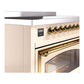 ILVE Nostalgie II 48-Inch Induction Range with 6 Induction Elements, 5.02 cu. ft. Oven, Antique White with Brass Trim, Triple Glass Door, UNI486NMPAWG