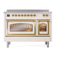 ILVE Nostalgie II 48-Inch Induction Range with 6 Induction Elements, 5.02 cu. ft. Oven, Antique White with Brass Trim, Triple Glass Door, UNI486NMPAWG