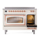 ILVE Nostalgie II 48-Inch Induction Range with 6 Induction Elements, 5.02 cu. ft. Oven, Antique White with Copper Trim, Triple Glass Door, UNI486NMPAWP