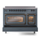 ILVE Nostalgie II 48-Inch Induction Range with 6 Induction Elements, 5.02 cu. ft. Oven, Blue Grey with Burnished Trim, Triple Glass Door, UNI486NMPBGB