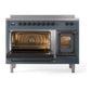 ILVE Nostalgie II 48-Inch Induction Range with 6 Induction Elements, 5.02 cu. ft. Oven, Blue Grey with Burnished Trim, Triple Glass Door, UNI486NMPBGB