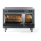 ILVE Nostalgie II 48-Inch Induction Range with 6 Induction Elements, 5.02 cu. ft. Oven, Blue Grey with Burnished Trim, Triple Glass Door, UNI486NMPBGB