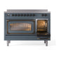 ILVE Nostalgie II 48-Inch Induction Range with 6 Induction Elements, 5.02 cu. ft. Oven, Blue Grey with Burnished Trim, Triple Glass Door, UNI486NMPBGB