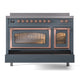 ILVE Nostalgie II 48-Inch Induction Range with 6 Induction Elements, 5.02 cu. ft. Oven, Blue Grey with Copper Trim, Triple Glass Door, UNI486NMPBGP