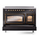 ILVE Nostalgie II 48-Inch Induction Range with 6 Induction Elements, 5.02 cu. ft. Oven, Glossy Black with Burnished Trim, Triple Glass Door, UNI486NMPBKB