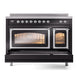 ILVE Nostalgie II 48-Inch Induction Range with 6 Induction Elements, 5.02 cu. ft. Oven, Glossy Black with Chrome Trim, Triple Glass Door, UNI486NMPBKC