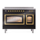 ILVE Nostalgie II 48-Inch Induction Range with 6 Induction Elements, 5.02 cu. ft. Oven, Glossy Black with Brass Trim, Triple Glass Door, UNI486NMPBKG