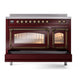 ILVE Nostalgie II 48-Inch Induction Range with 6 Induction Elements, 5.02 cu. ft. Oven, Burgundy with Burnished Trim, Triple Glass Door, UNI486NMPBUB