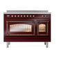 ILVE Nostalgie II 48-Inch Induction Range with 6 Induction Elements, 5.02 cu. ft. Oven, Burgundy with Burnished Trim, Triple Glass Door, UNI486NMPBUB