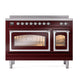 ILVE Nostalgie II 48-Inch Induction Range with 6 Induction Elements, 5.02 cu. ft. Oven, Burgundy with Chrome Trim, Triple Glass Door, UNI486NMPBUC
