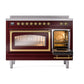 ILVE Nostalgie II 48-Inch Induction Range with 6 Induction Elements, 5.02 cu. ft. Oven, Burgundy with Brass Trim, Triple Glass Door, UNI486NMPBUG