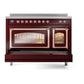 ILVE Nostalgie II 48-Inch Induction Range with 6 Induction Elements, 5.02 cu. ft. Oven, Burgundy with Copper Trim, Triple Glass Door, UNI486NMPBUP