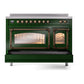 ILVE Nostalgie II 48-Inch Induction Range with 6 Induction Elements, 5.02 cu. ft. Oven, Emerald Green with Burnished Trim, Triple Glass Door, UNI486NMPEGB
