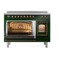 ILVE Nostalgie II 48-Inch Induction Range with 6 Induction Elements, 5.02 cu. ft. Oven, Emerald Green with Burnished Trim, Triple Glass Door, UNI486NMPEGB